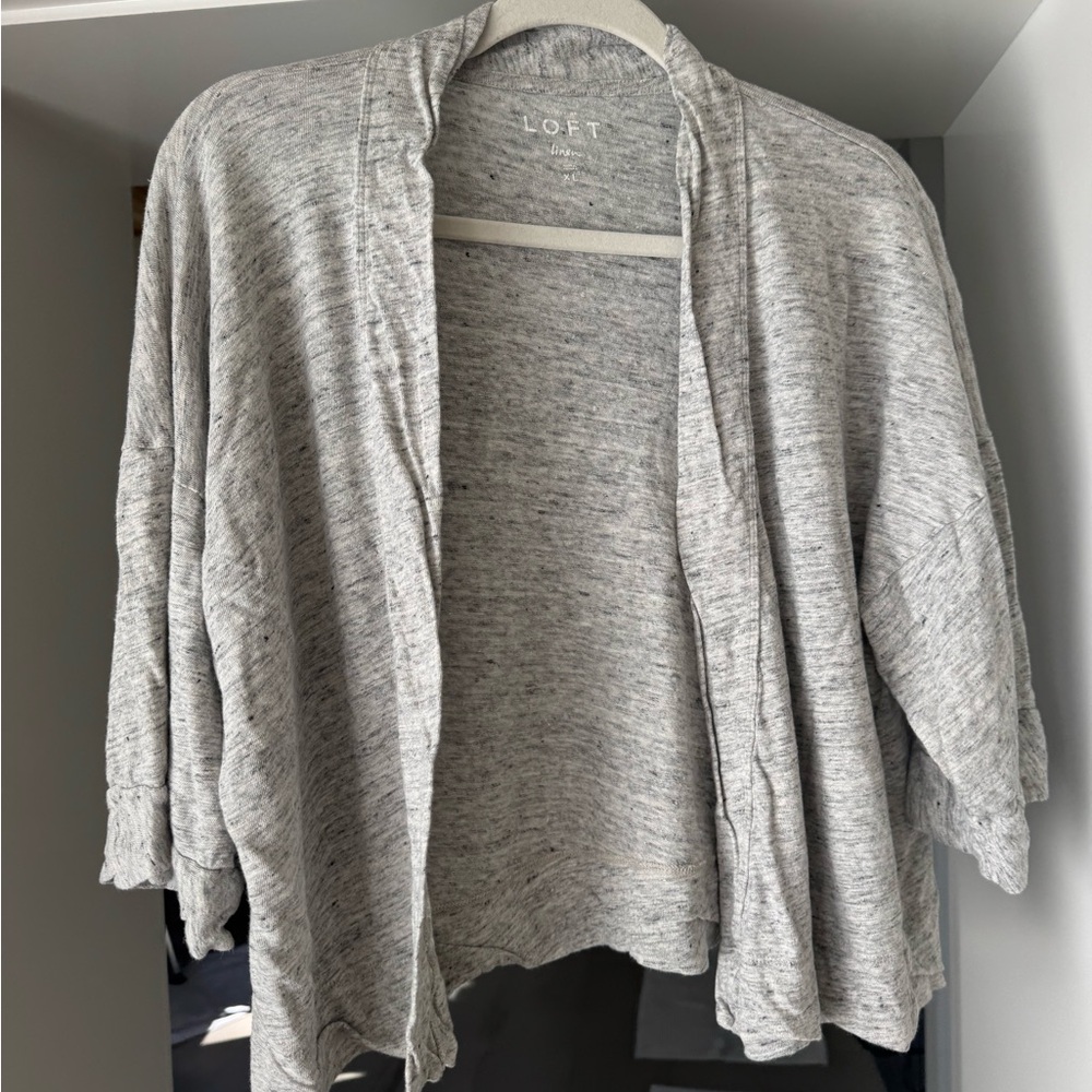 LOFT Women's Gray Cropped Open Front Cardigan